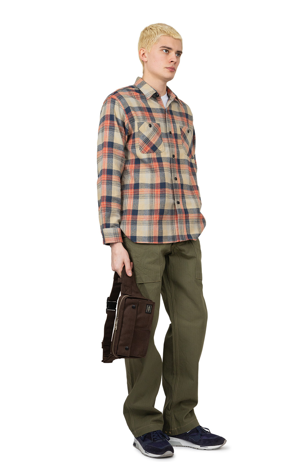 Sugar Cane - Twill Check LS Work Shirt - Grey