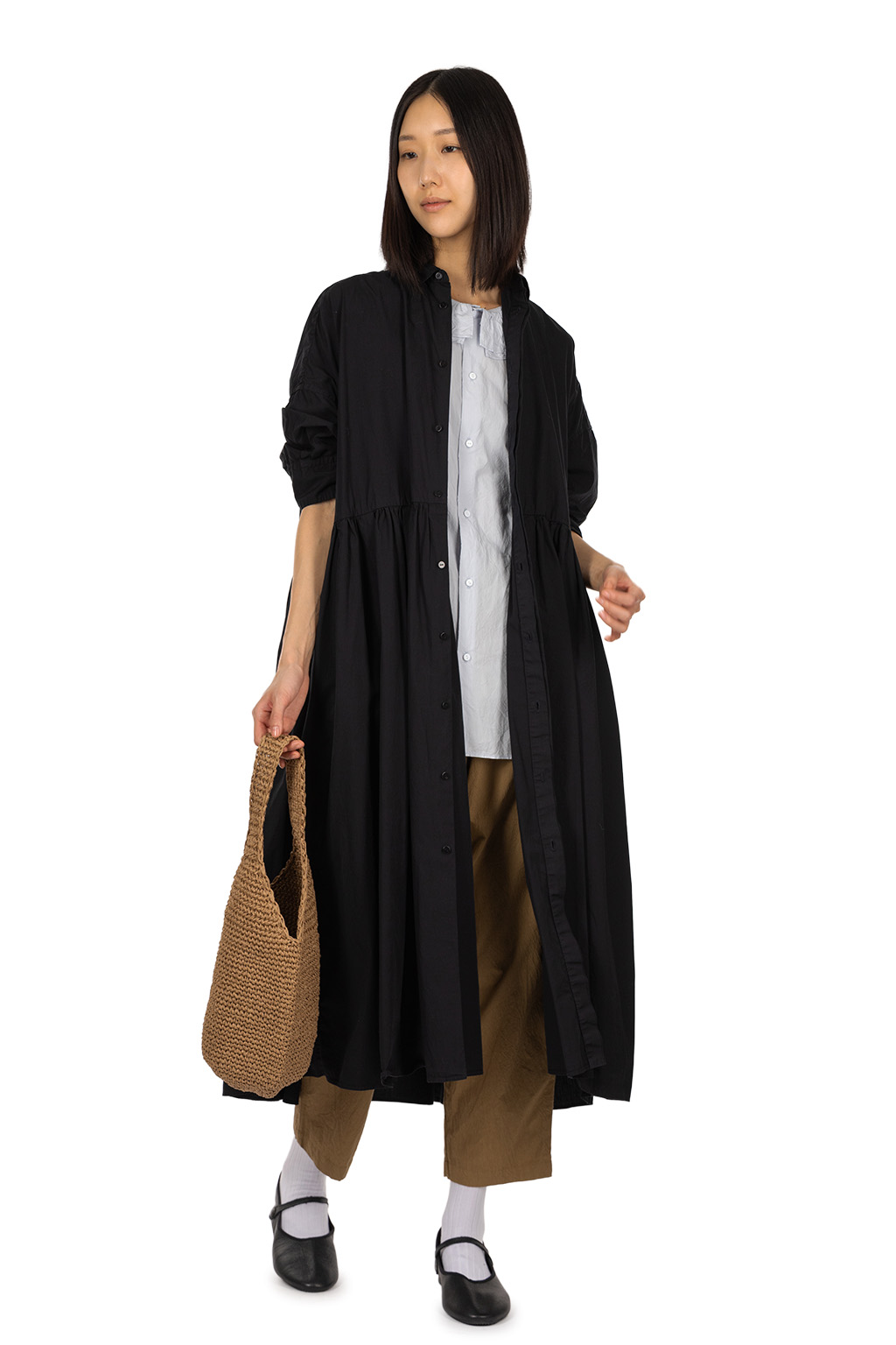 TOUJOURS - Random Pleated Half Sleeve Shirt Dress - Black Navy