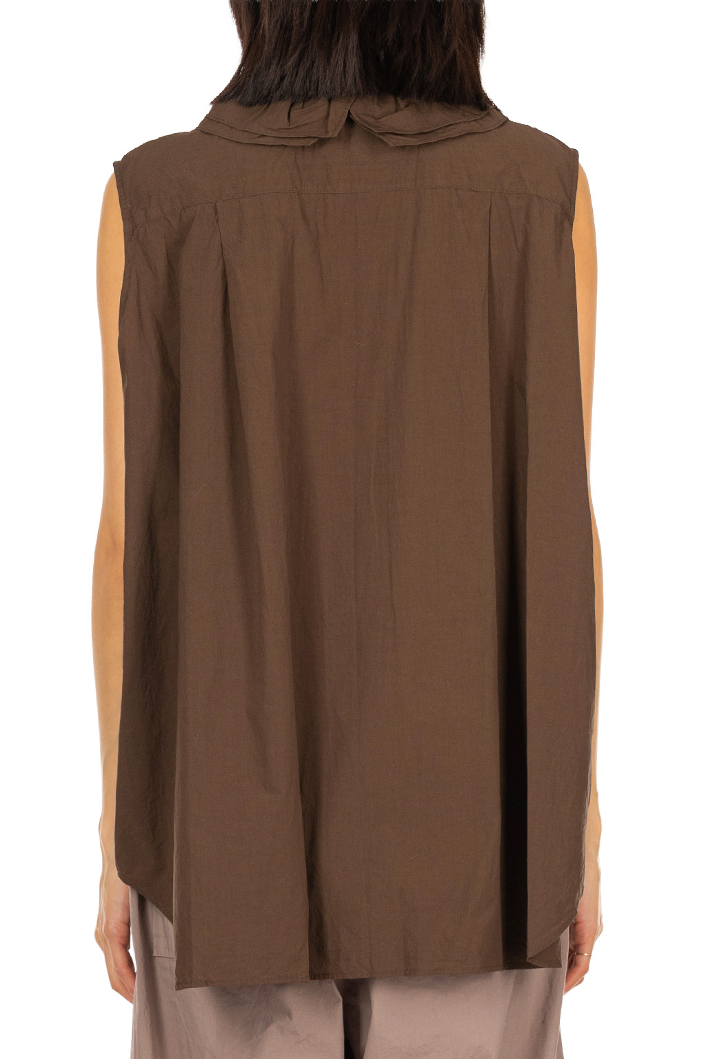 TOUJOURS - Ruffle Collar Sleeveless Shirt - Olive Brown