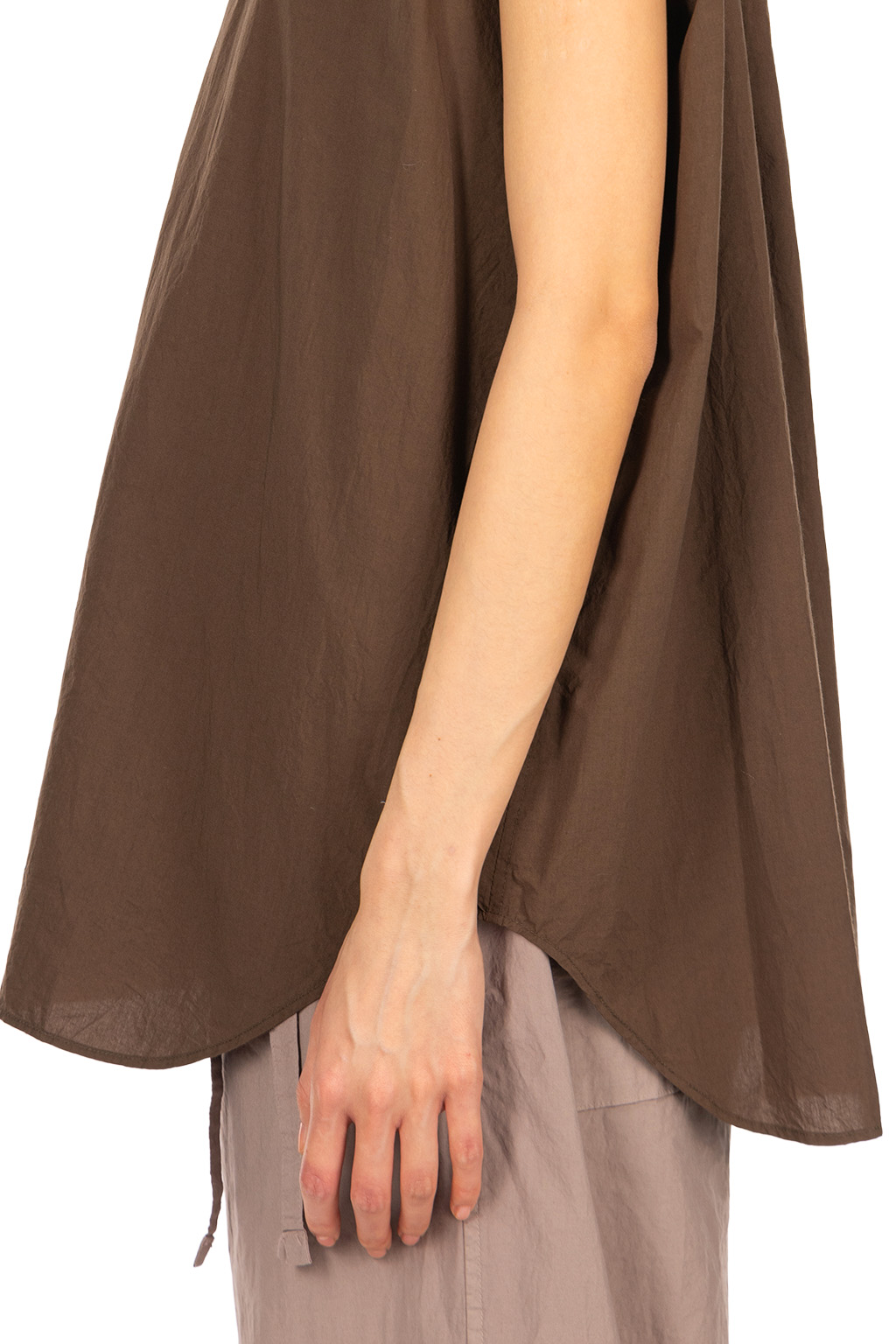 TOUJOURS - Ruffle Collar Sleeveless Shirt - Olive Brown