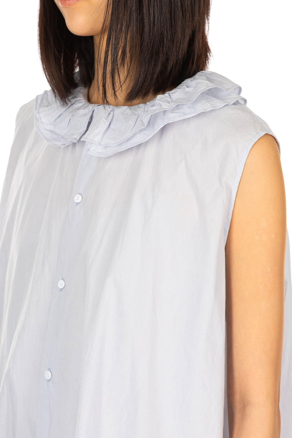 TOUJOURS - Ruffle Collar Sleeveless Shirt - Smoke Saxe Blue