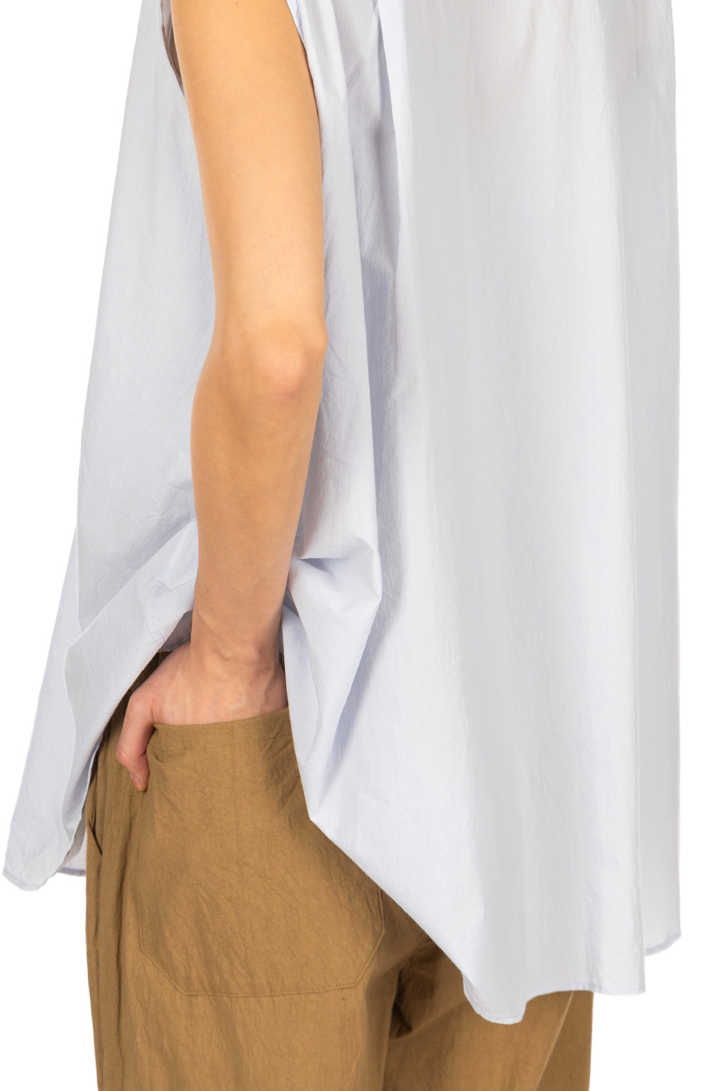 TOUJOURS - Ruffle Collar Sleeveless Shirt - Smoke Saxe Blue