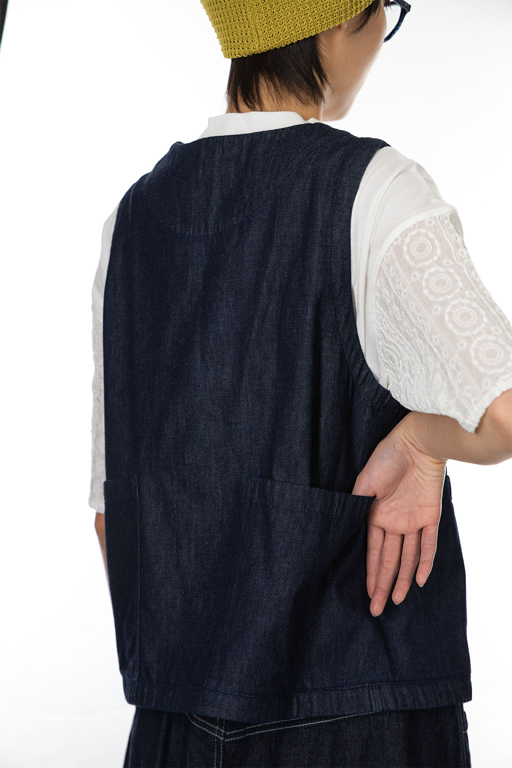 Tigre Brocante - 6oz Denim Qipao Round Vest - Indigo