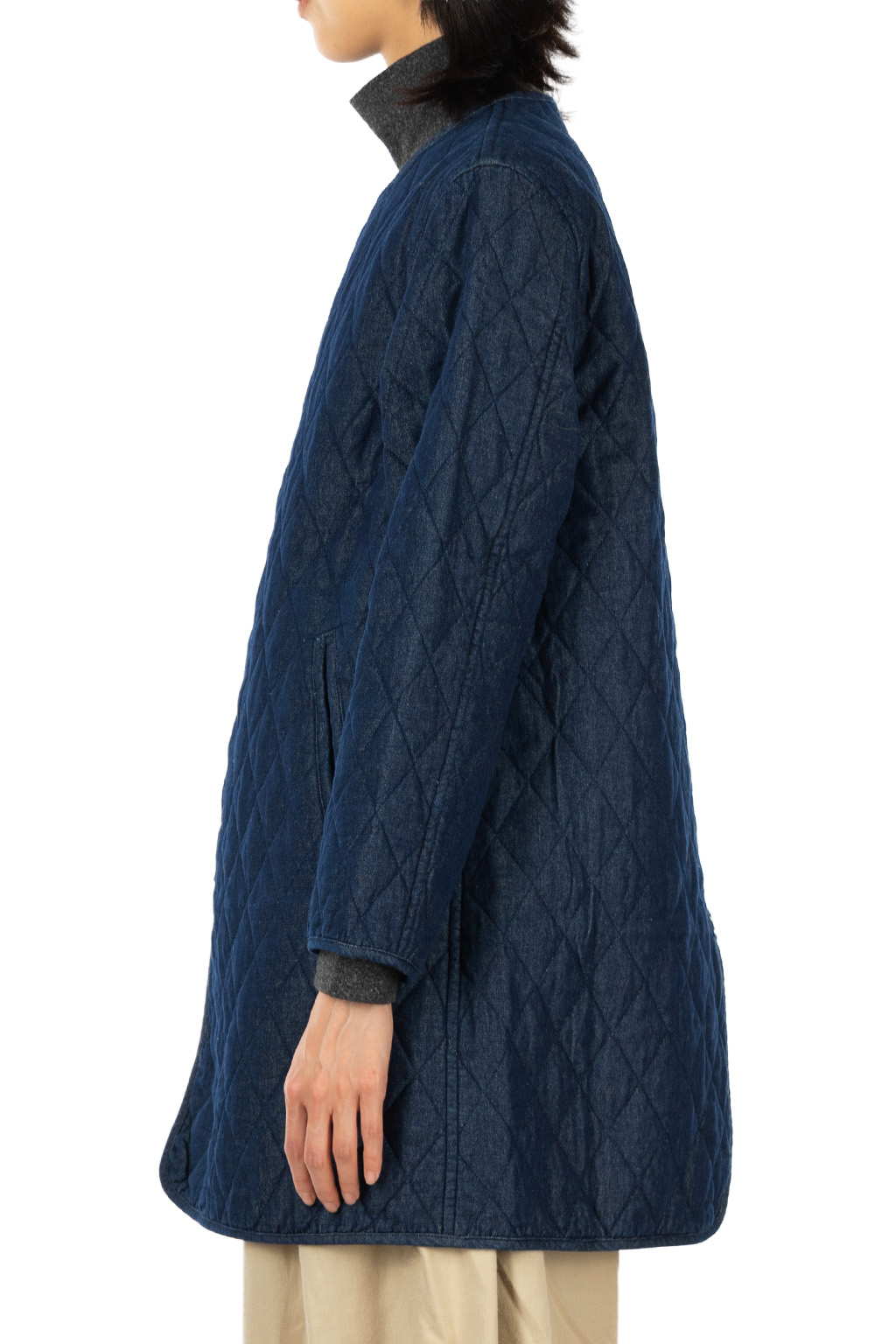 Tigre Brocante - 7oz Denim Quilted Liner Half Coat - Indigo
