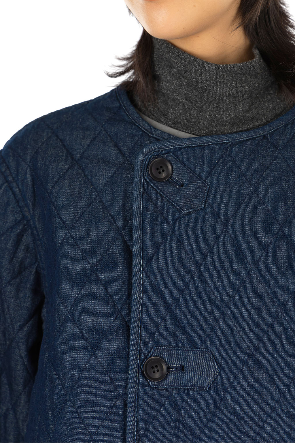Tigre Brocante - 7oz Denim Quilted Liner Half Coat - Indigo