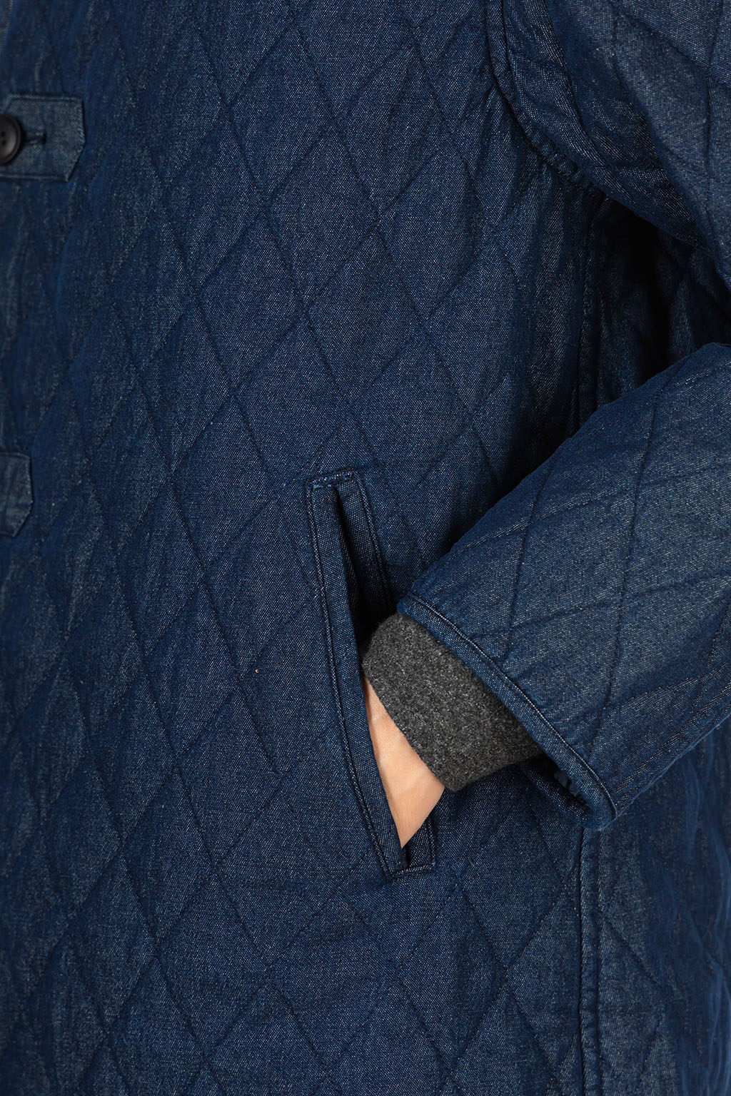 Tigre Brocante - 7oz Denim Quilted Liner Half Coat - Indigo
