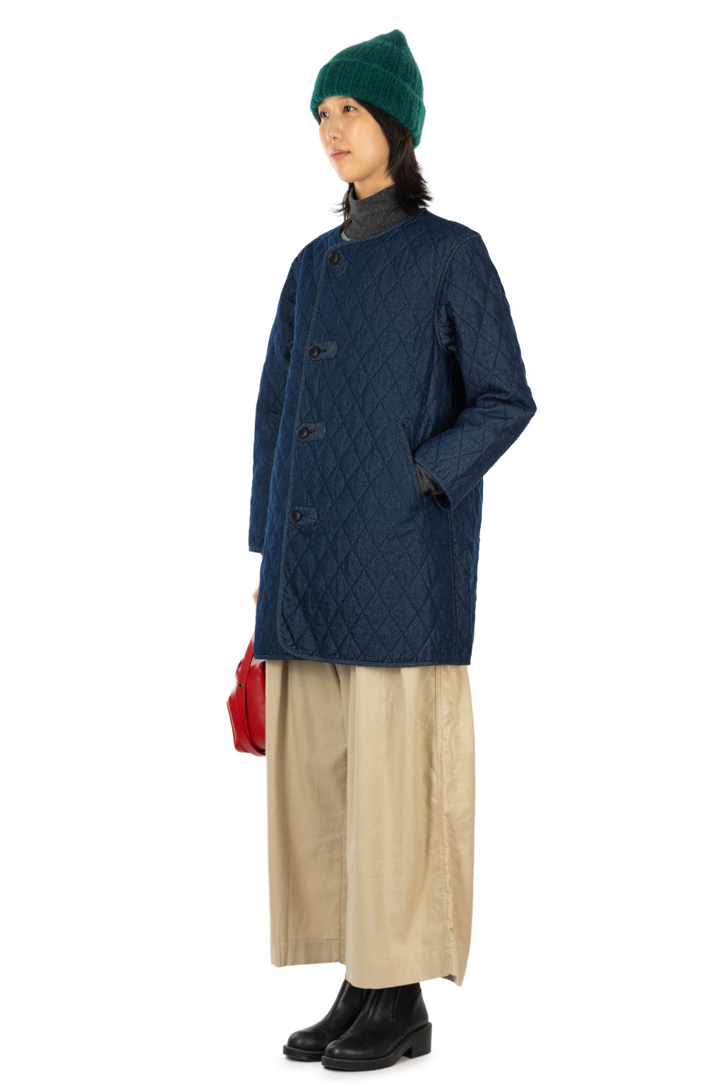 Tigre Brocante - 7oz Denim Quilted Liner Half Coat - Indigo