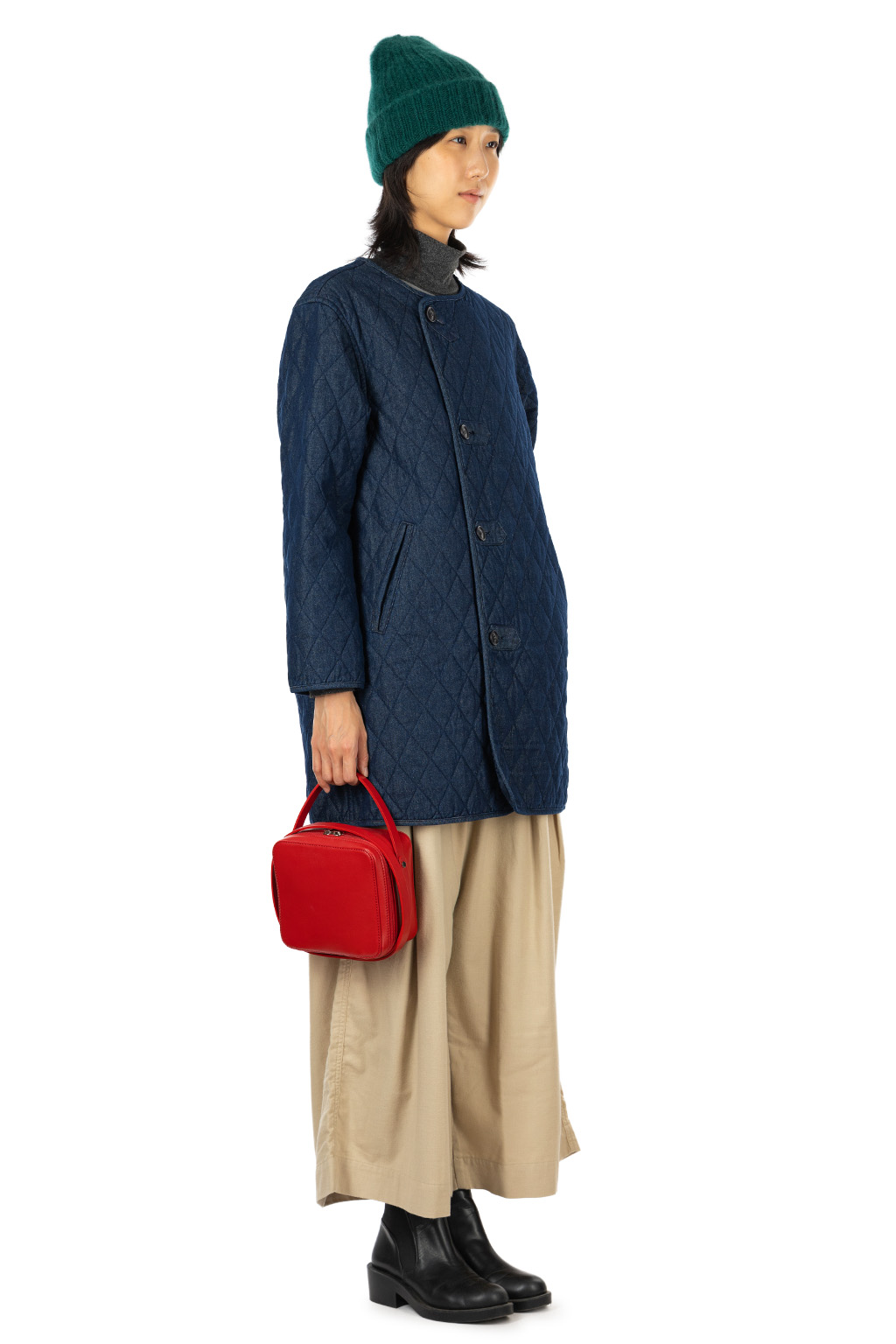 Tigre Brocante - 7oz Denim Quilted Liner Half Coat - Indigo