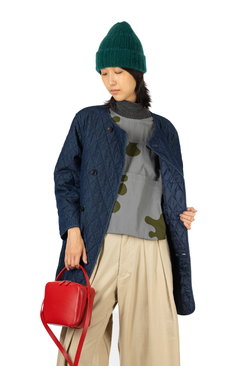 Tigre Brocante - 7oz Denim Quilted Liner Half Coat - Indigo