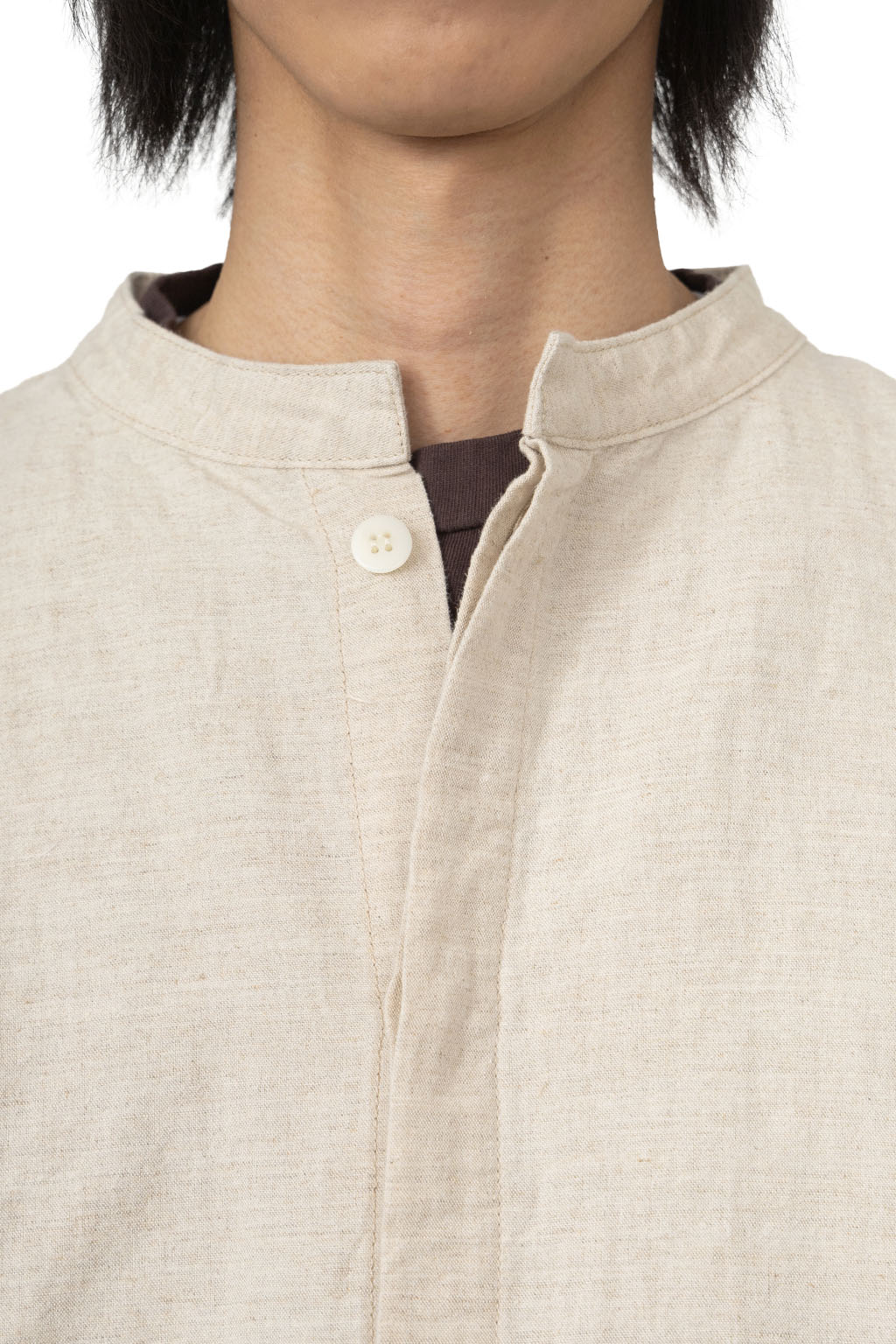 Tigre Brocante - Cotton Linen Yakko Open Shirt - Beige