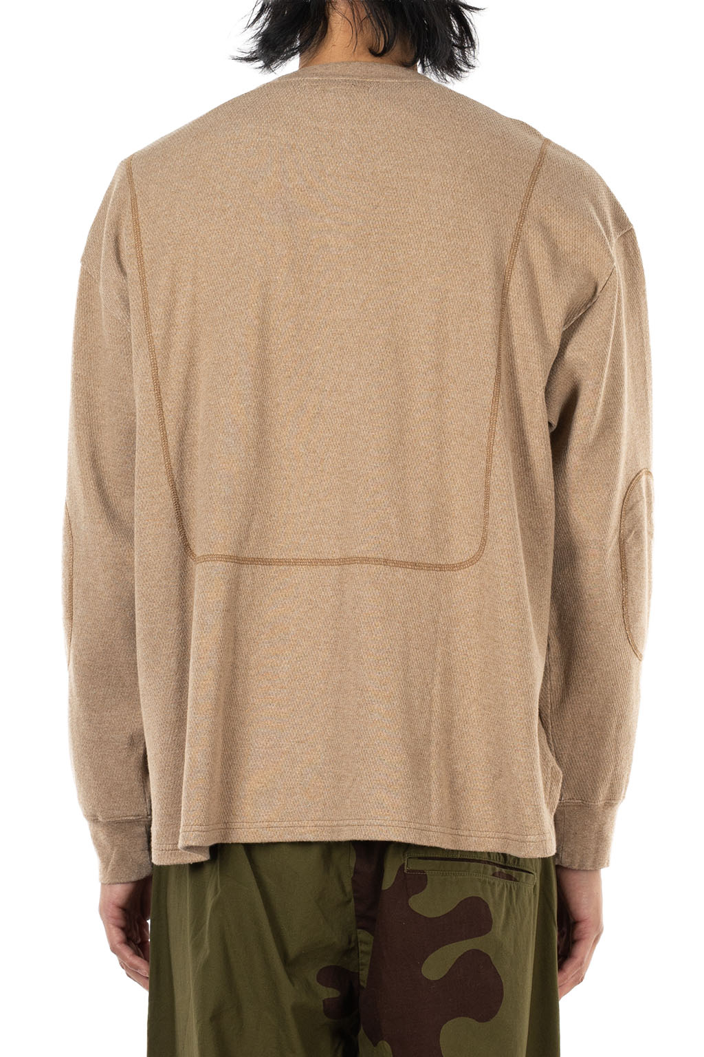 Tigre Brocante - Honeycomb Waffle 3-Seam Henley Neck L T-Shirt - Brown