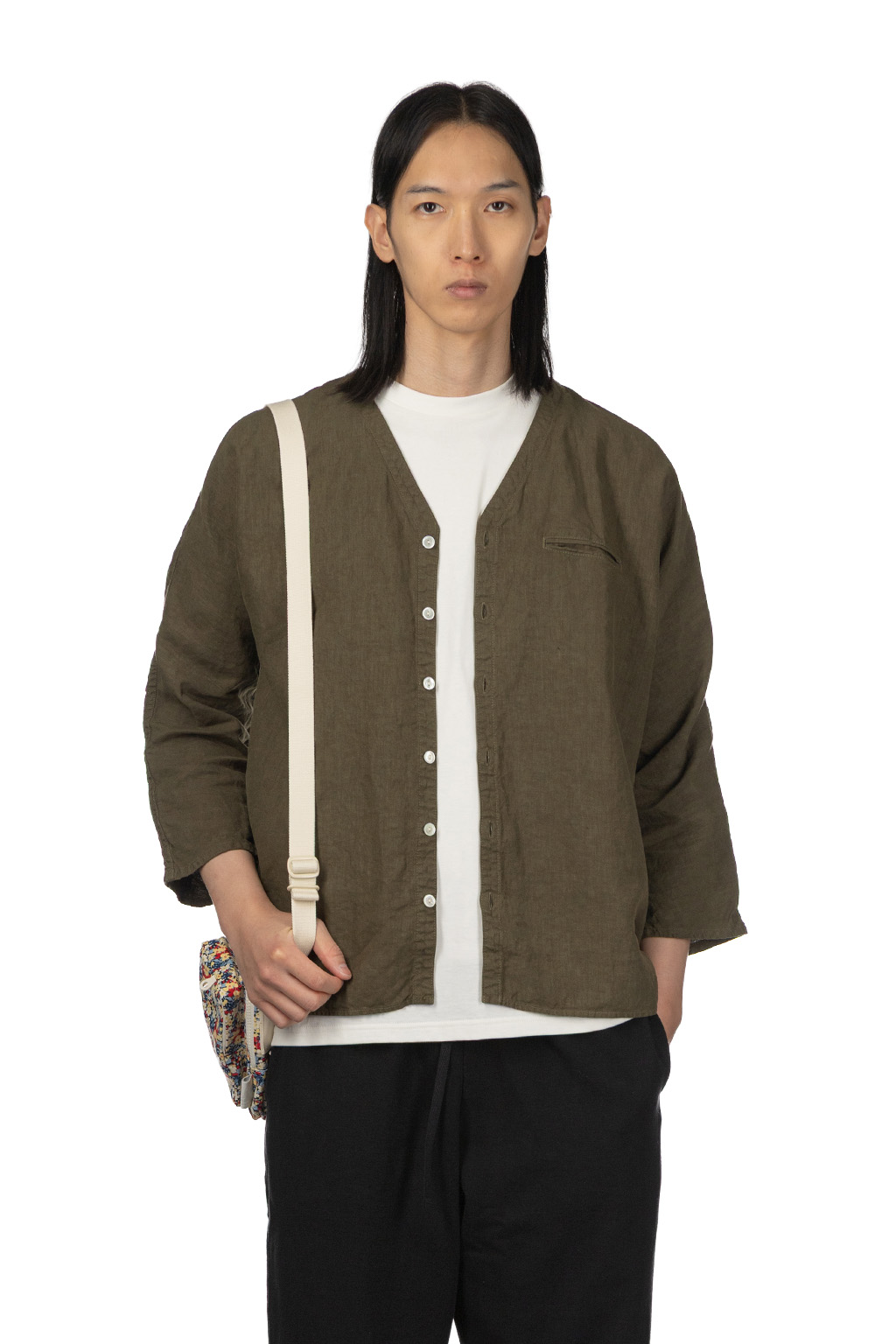 Tigre Brocante - Linen V-Neck Cardigan - Khaki