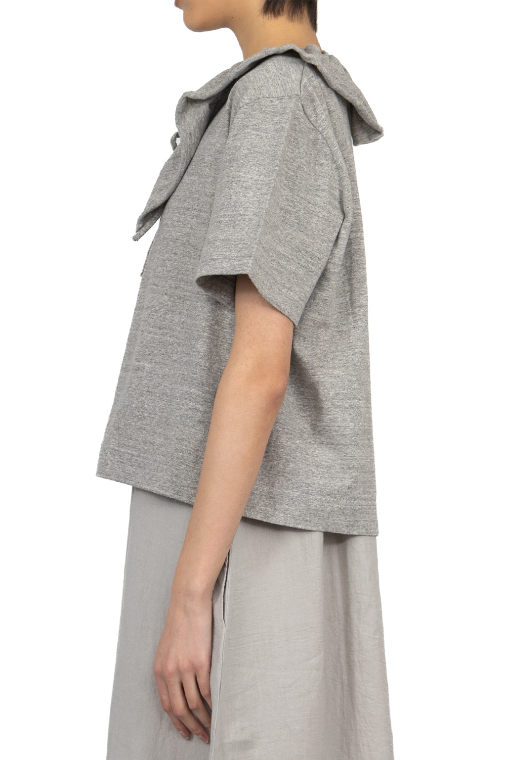 Tigre Brocante - Ruffle Jersey Frill Tie Cardigan-Grey