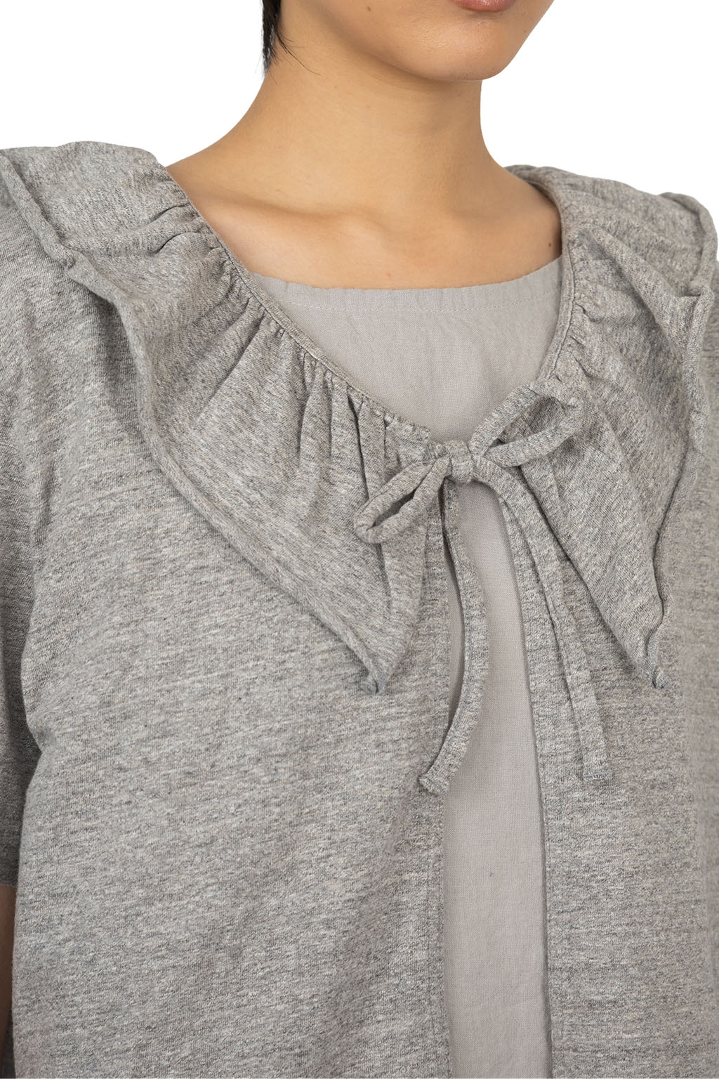 Tigre Brocante - Ruffle Jersey Frill Tie Cardigan-Grey