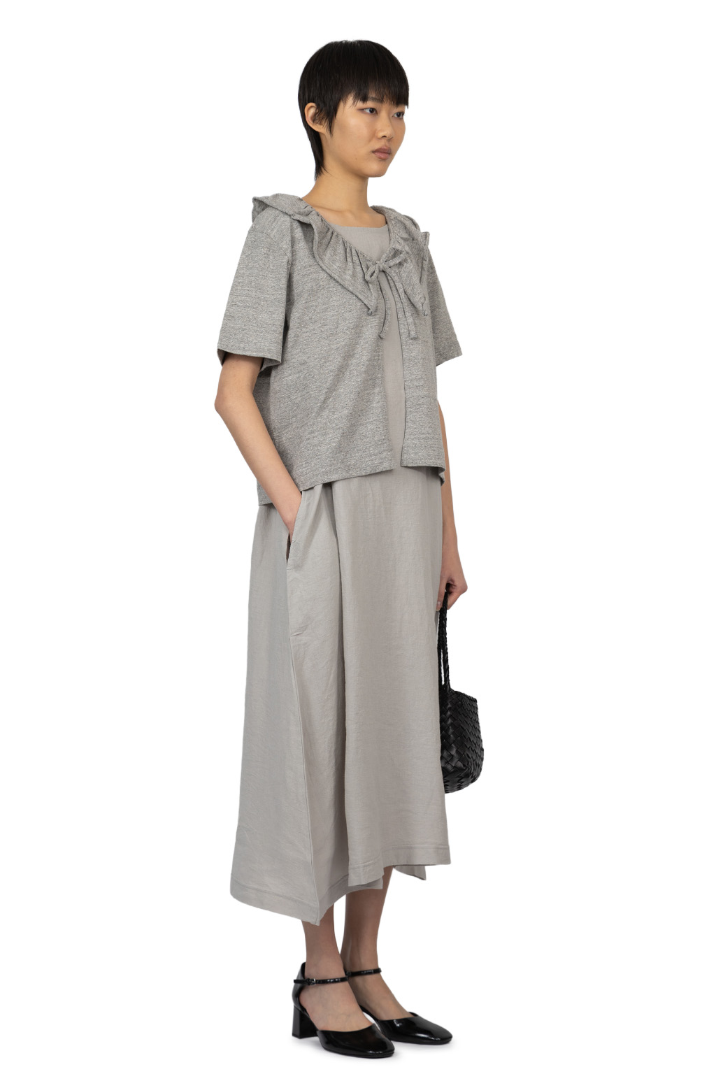 Tigre Brocante - Ruffle Jersey Frill Tie Cardigan-Grey