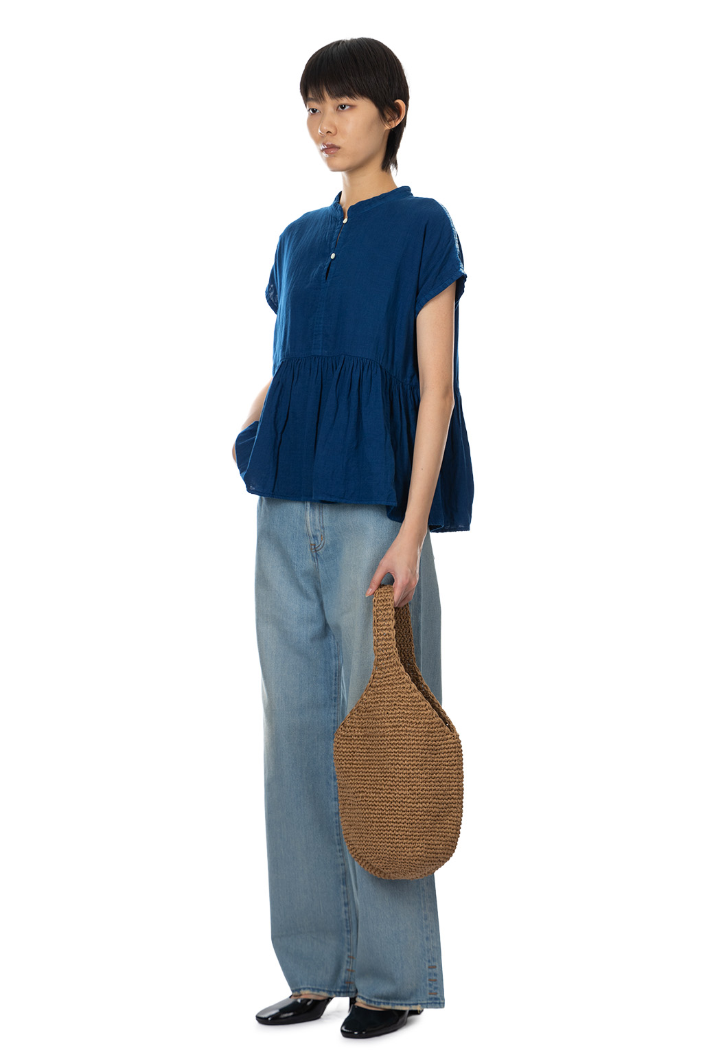 Tigre Brocante - Thin Line Over-Gathered Drop Tunic - Indigo