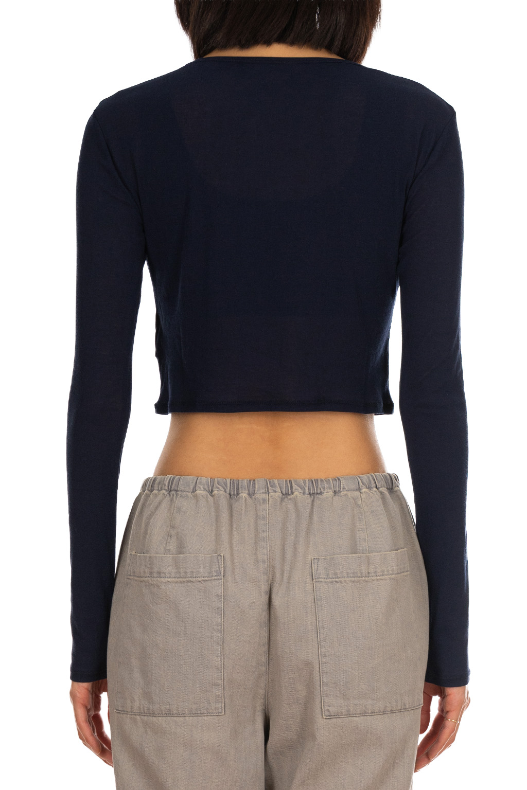 Tu es mon Tresor - Crew Neck Cropped Top - Navy