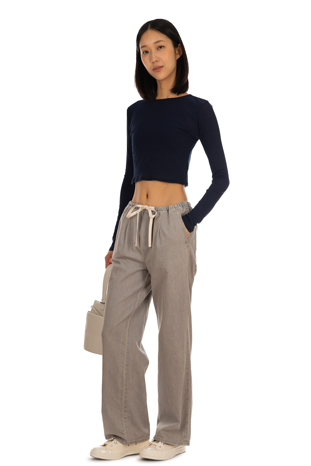 Tu es mon Tresor - Crew Neck Cropped Top - Navy