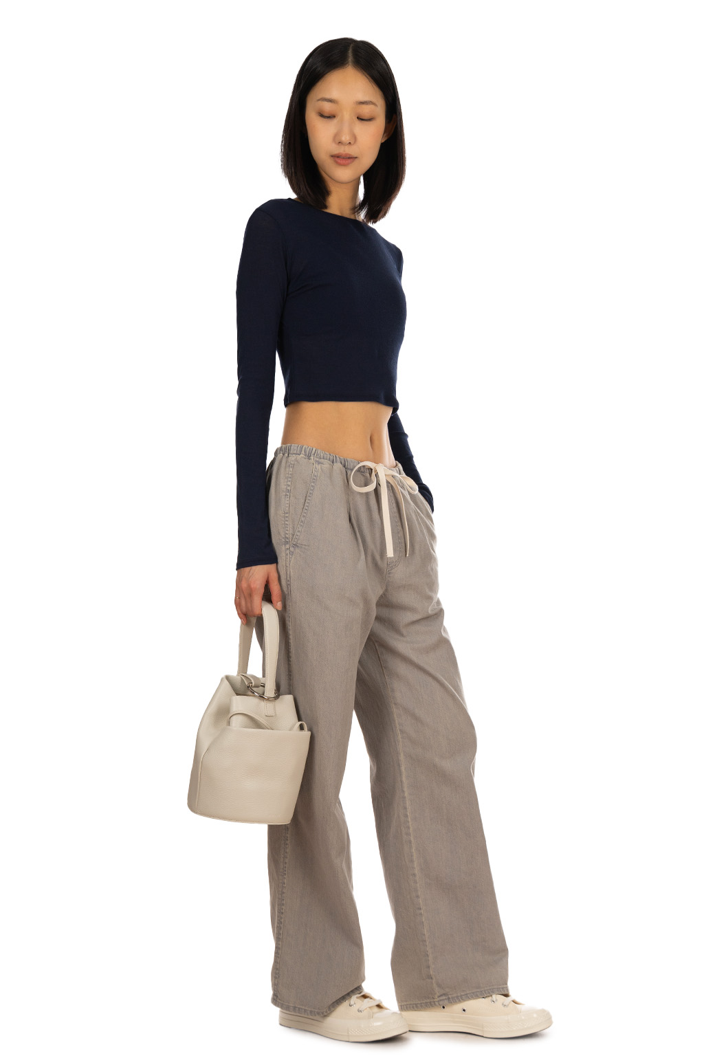 Tu es mon Tresor - Crew Neck Cropped Top - Navy