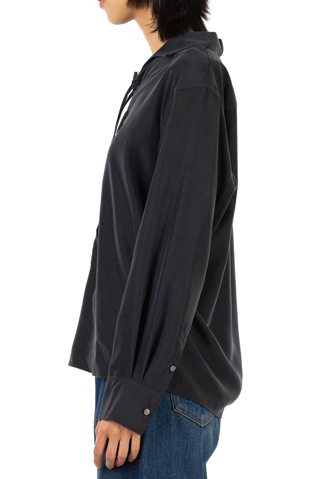 Tu es mon Tresor - Lace-Up Viscose Shirt - Black