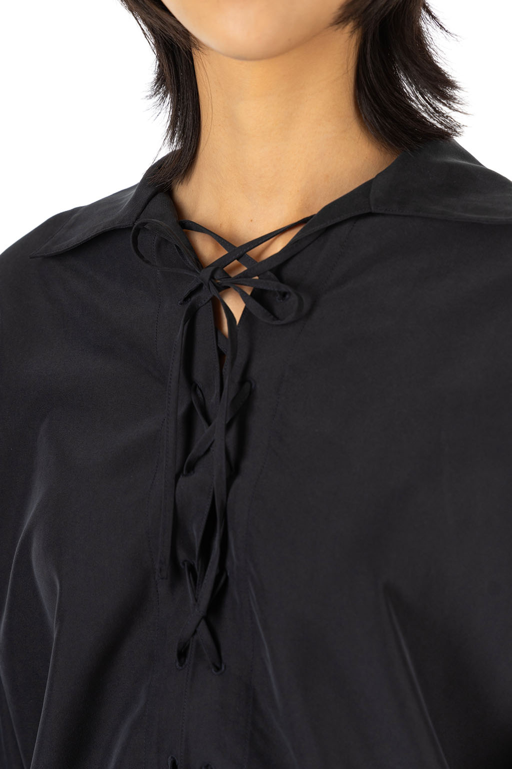 Tu es mon Tresor - Lace-Up Viscose Shirt - Black