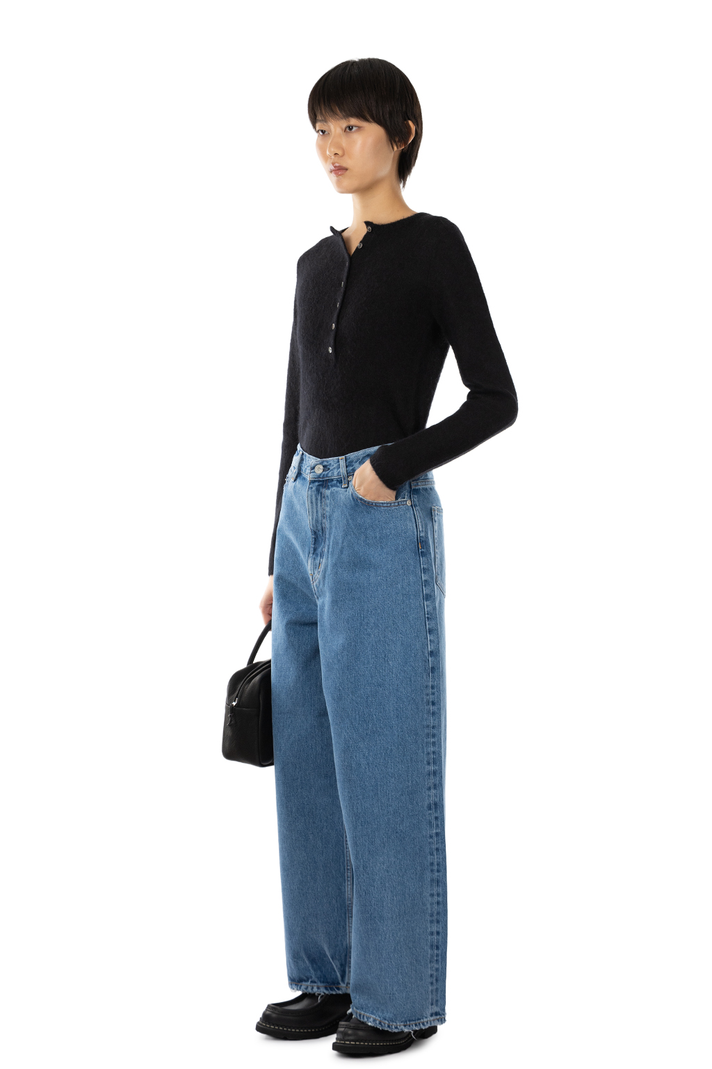 YLEVE - 13.5oz Denim High Waist Wide Pants - Indigo