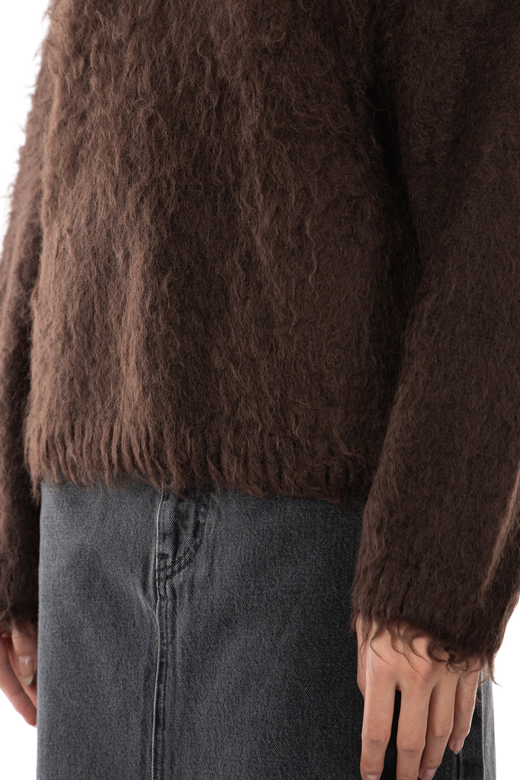 YLEVE - Mohair Napping Knit Pullover - Brown