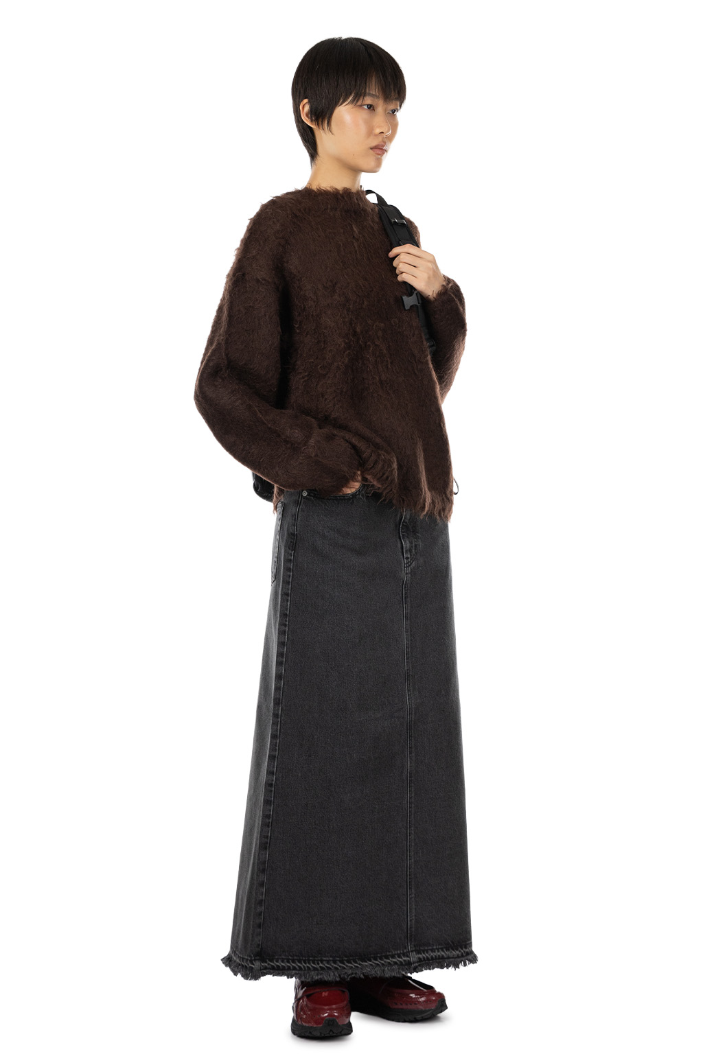 YLEVE - Mohair Napping Knit Pullover - Brown