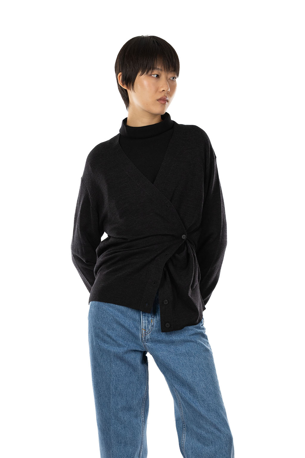 YLEVE - Superfine 120’s Wool Knit Cardigan - Charcoal