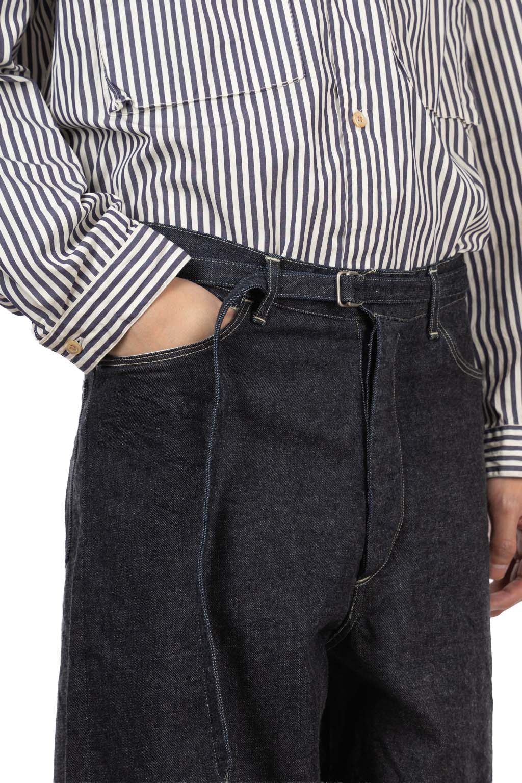 blurhms - 12.9oz Denim Bias Belted Pants - Indigo