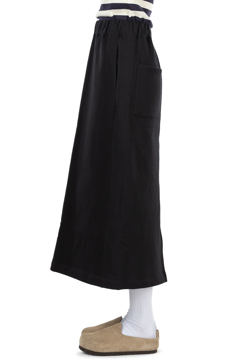 harmonie - Brushed Fleece-Lined Back Slit Long Skirt - Black