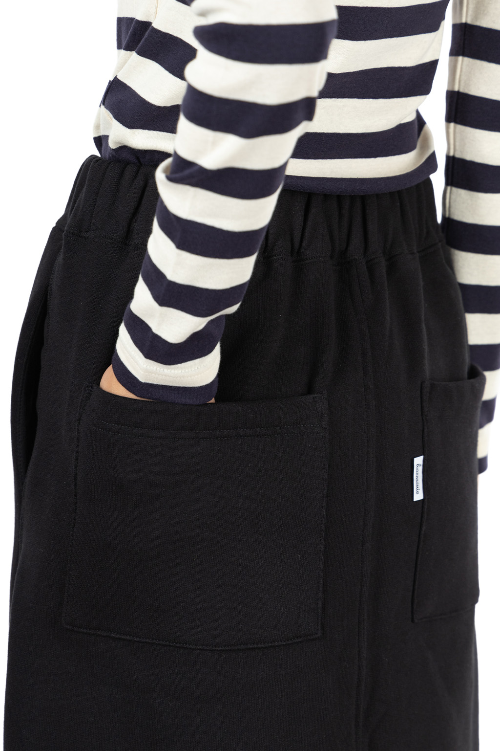 harmonie - Brushed Fleece-Lined Back Slit Long Skirt - Black