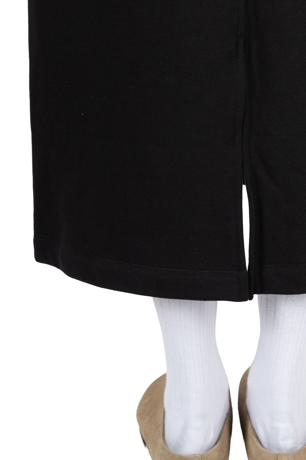 harmonie - Brushed Fleece-Lined Back Slit Long Skirt - Black