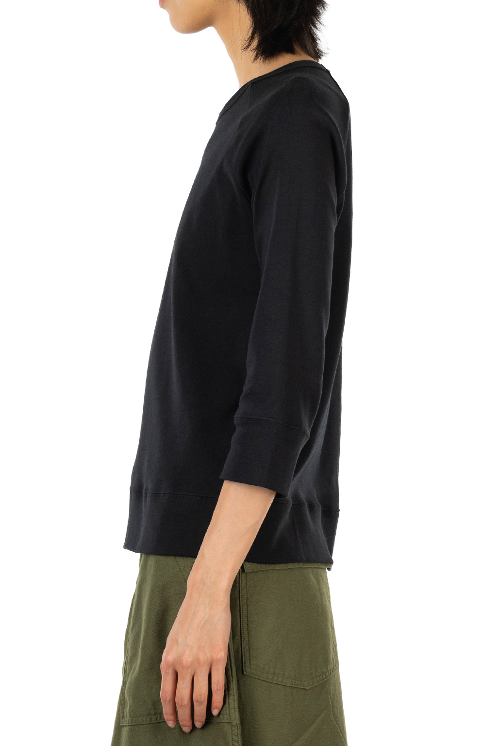 harmonie - Cotton Rib Raglan Three-Quarter Sleeve Pullover - Black