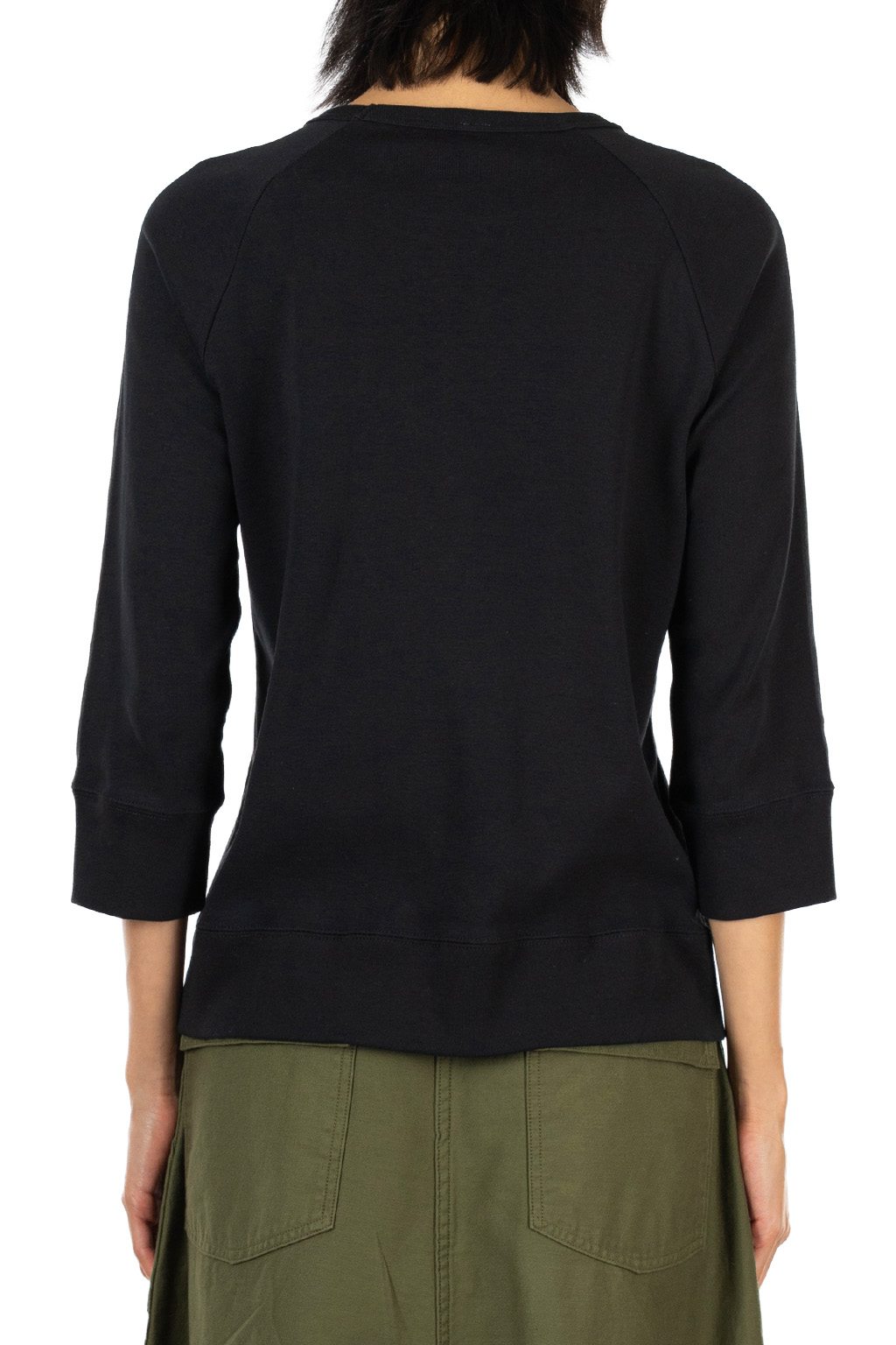 harmonie - Cotton Rib Raglan Three-Quarter Sleeve Pullover - Black