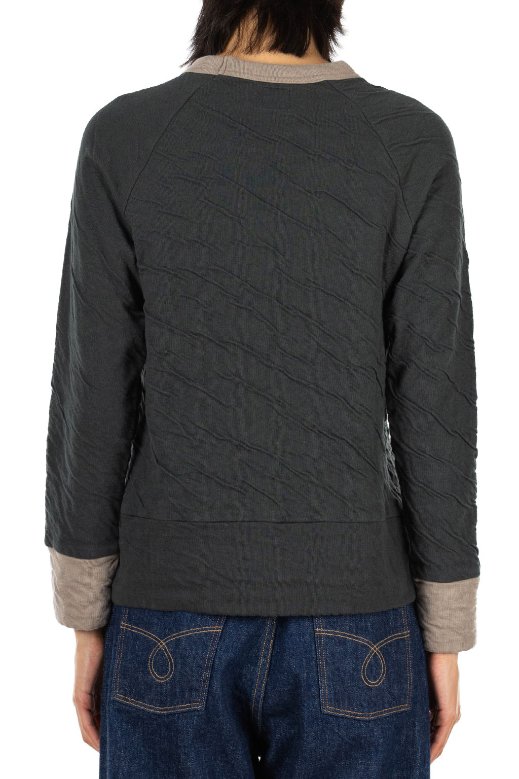 harmonie - Fluffy Double-Knit Bi-Color Raglan Pullover - Charcoal Mocha