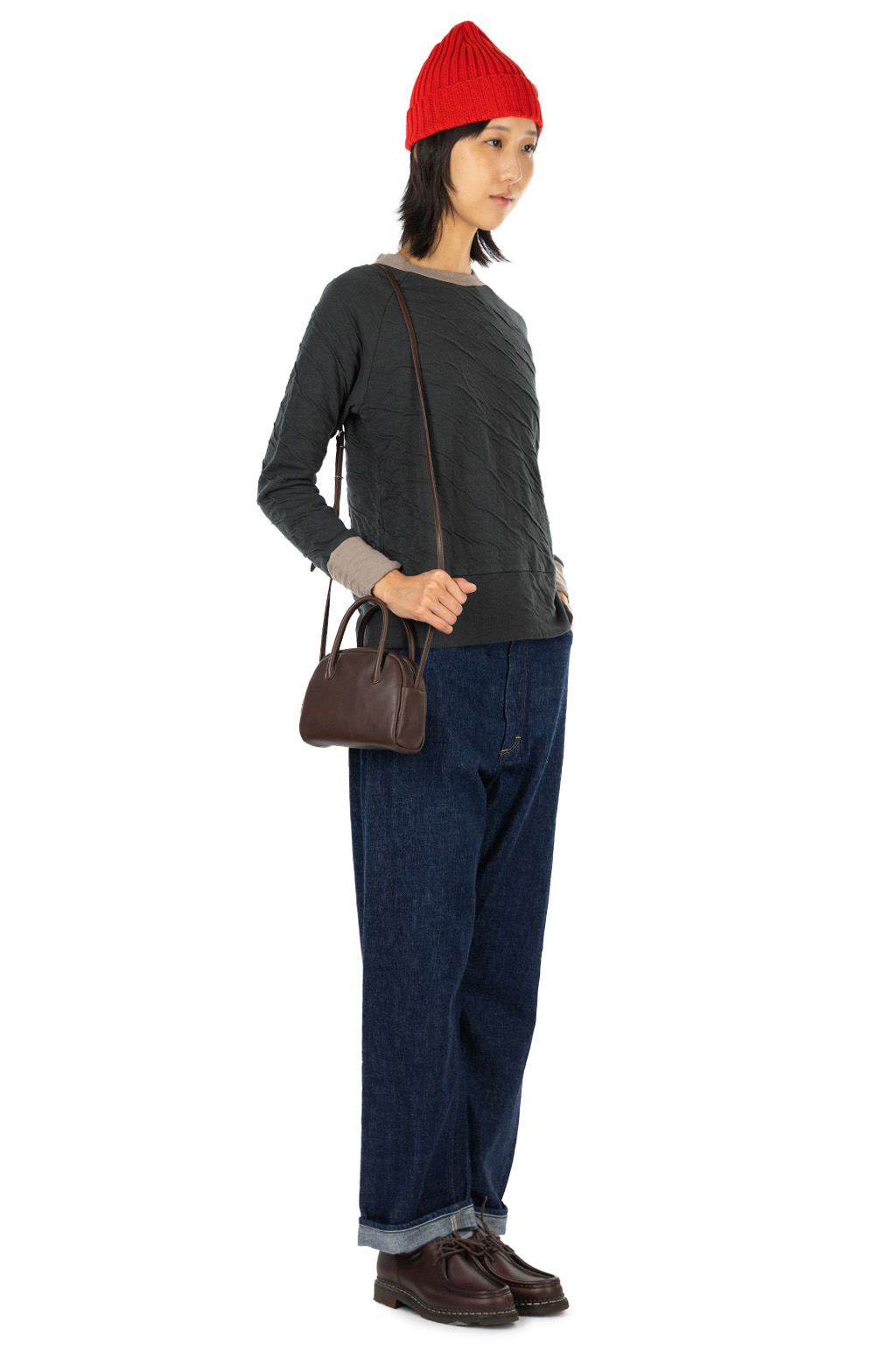 harmonie - Fluffy Double-Knit Bi-Color Raglan Pullover - Charcoal Mocha