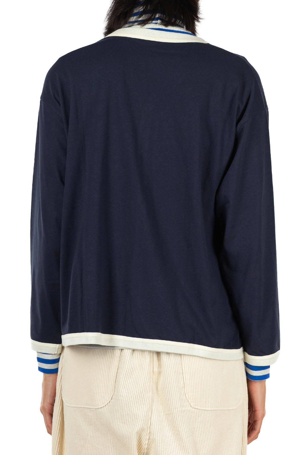 harmonie - Jersey Drop Shoulder V-Neck Cardigan - Navy Natural