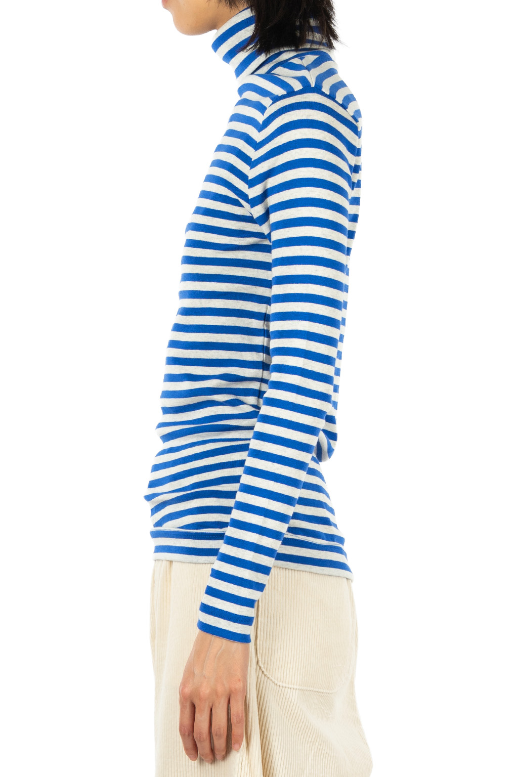 harmonie - Rib Knit Stripe Turtleneck Pullover - Blue