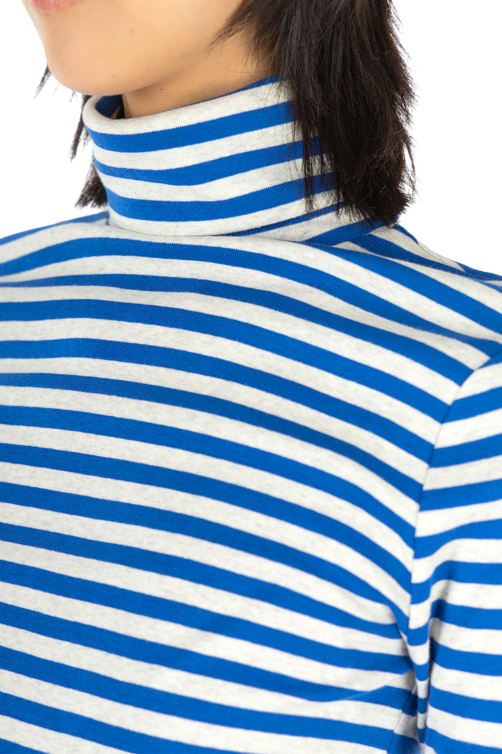 harmonie - Rib Knit Stripe Turtleneck Pullover - Blue