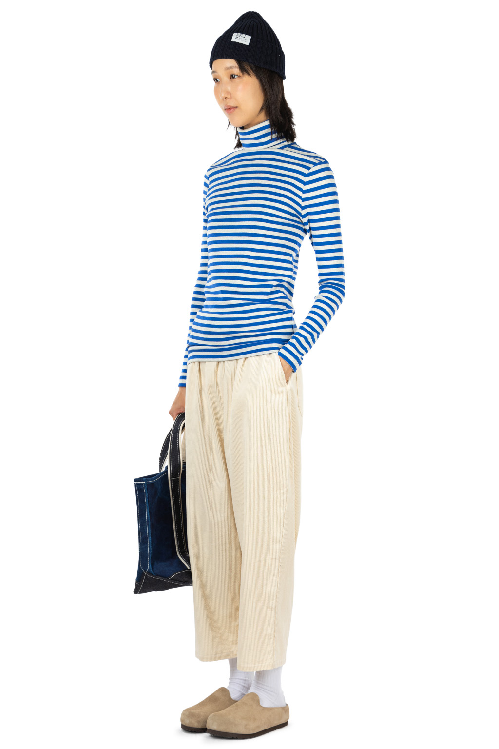 harmonie - Rib Knit Stripe Turtleneck Pullover - Blue
