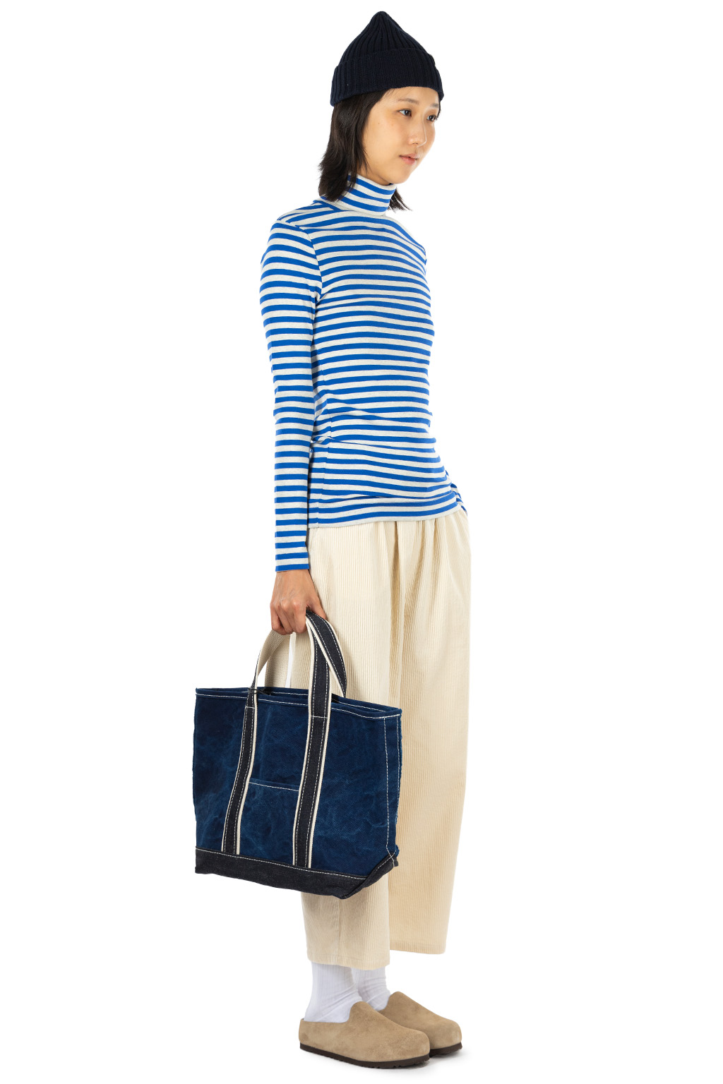 harmonie - Rib Knit Stripe Turtleneck Pullover - Blue