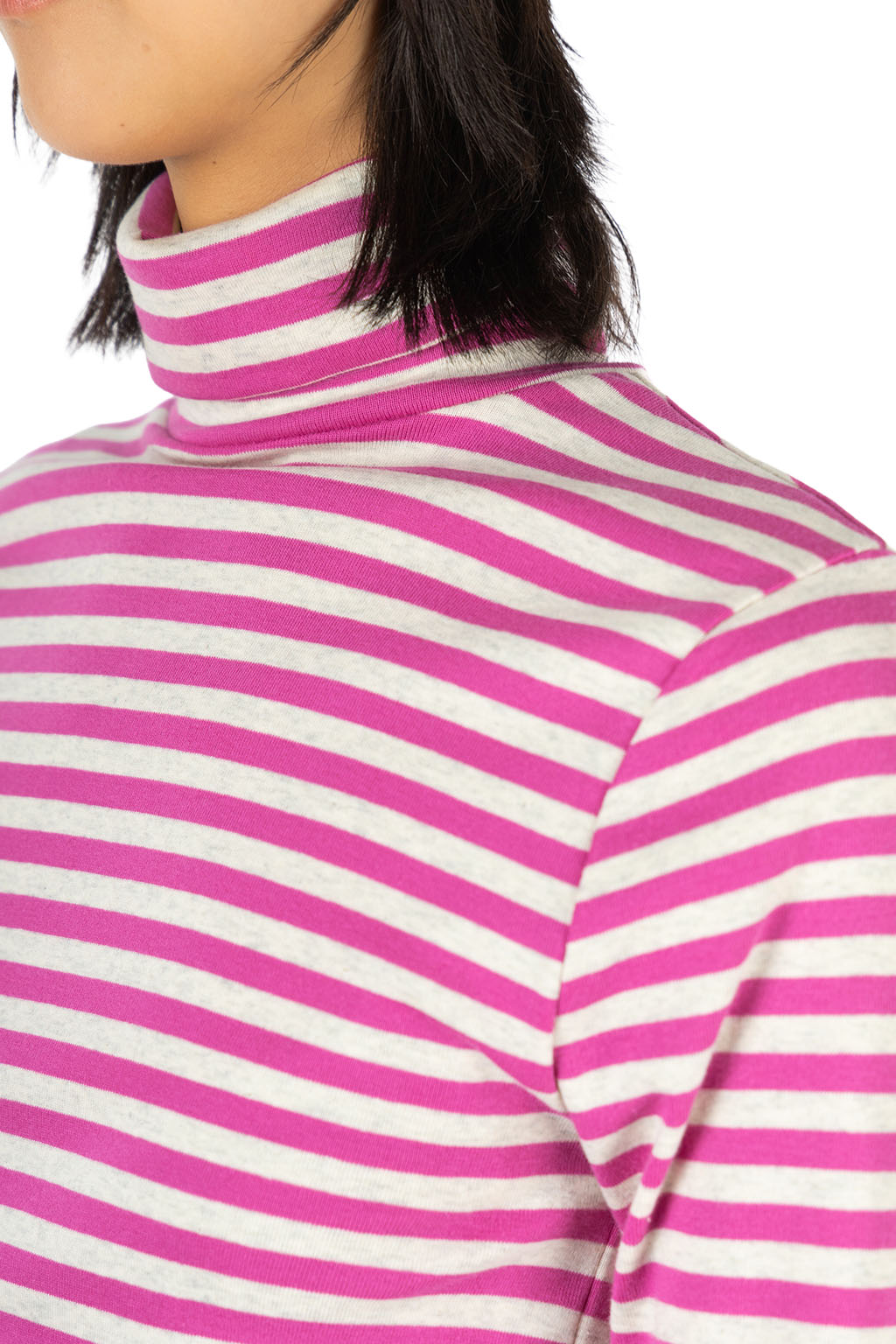 harmonie - Rib Knit Stripe Turtleneck Pullover - Pink