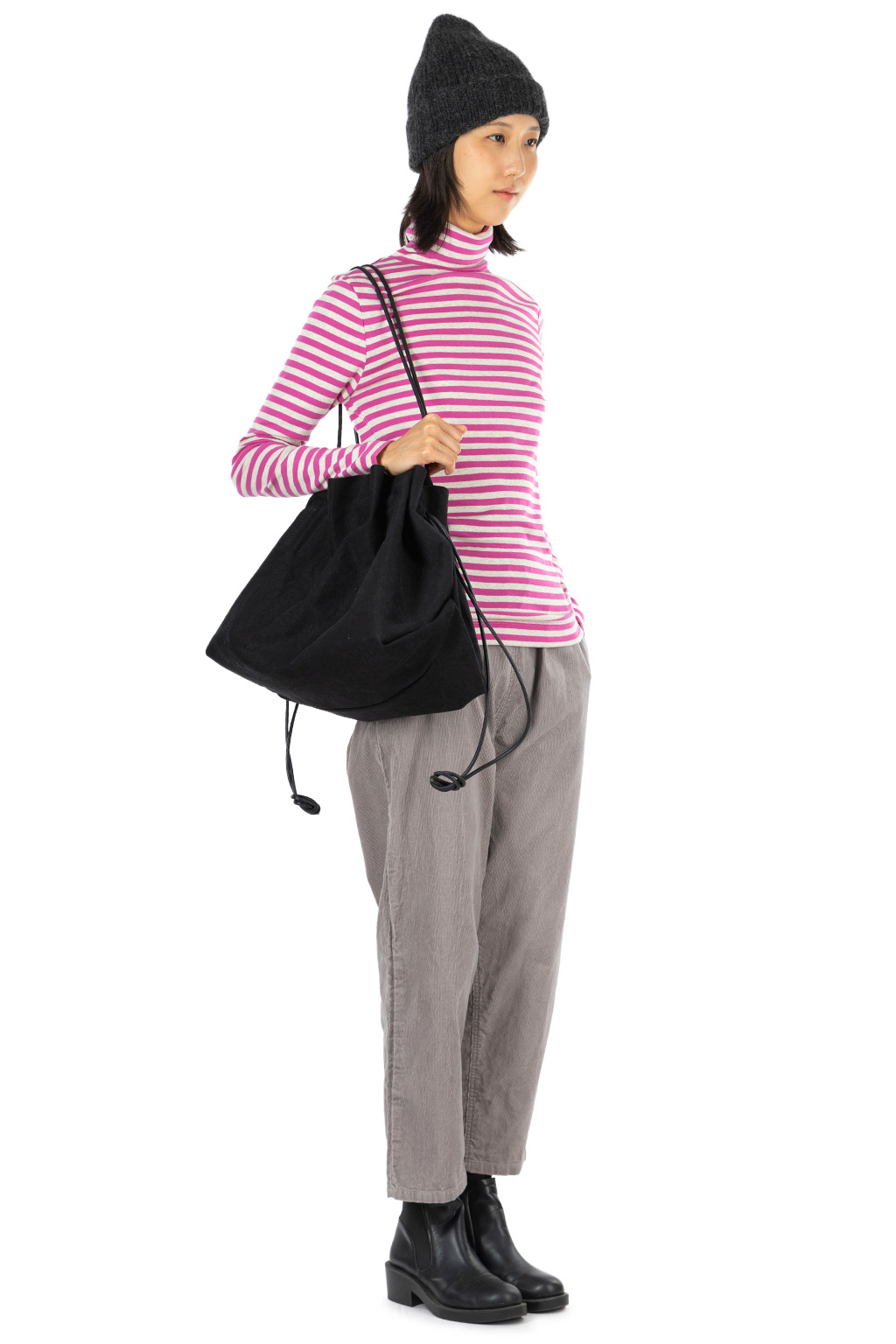 harmonie - Rib Knit Stripe Turtleneck Pullover - Pink