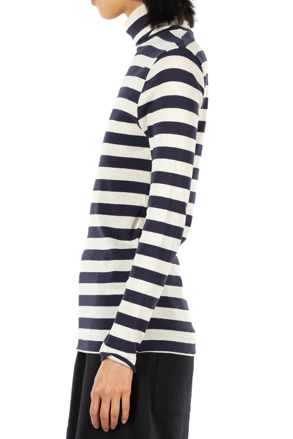 harmonie - Rib Knit Wide Stripe Turtleneck Pullover - Navy