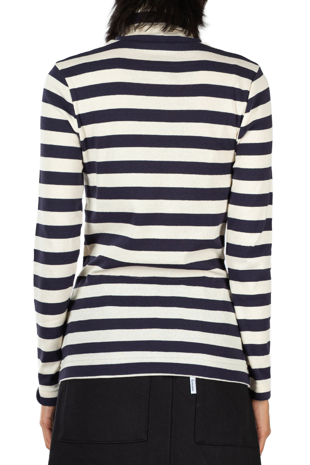 harmonie - Rib Knit Wide Stripe Turtleneck Pullover - Navy