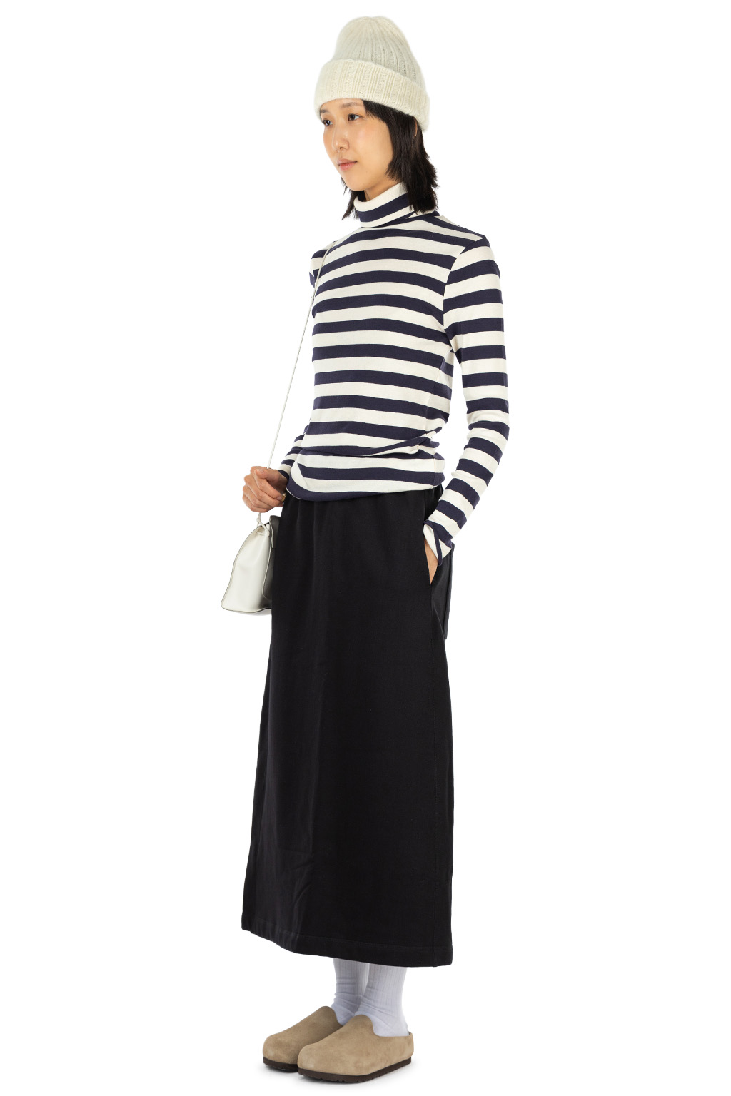 harmonie - Rib Knit Wide Stripe Turtleneck Pullover - Navy