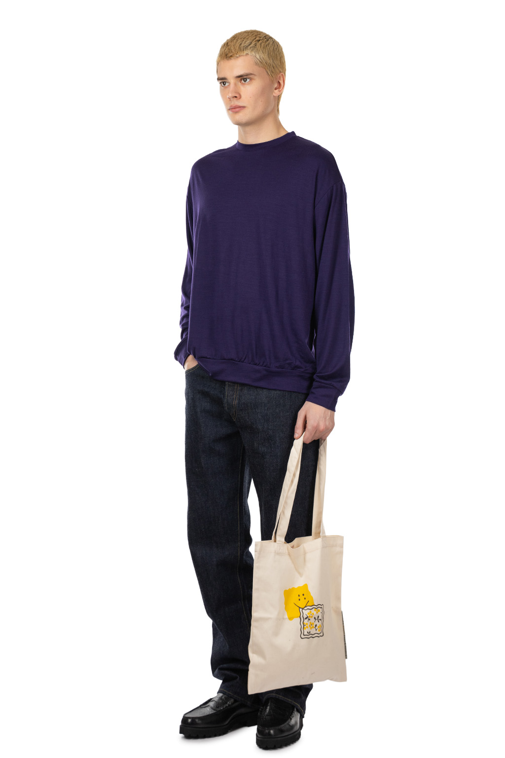 Markaware - Wool Single Jersey Washable Crew Neck - Dark Purple